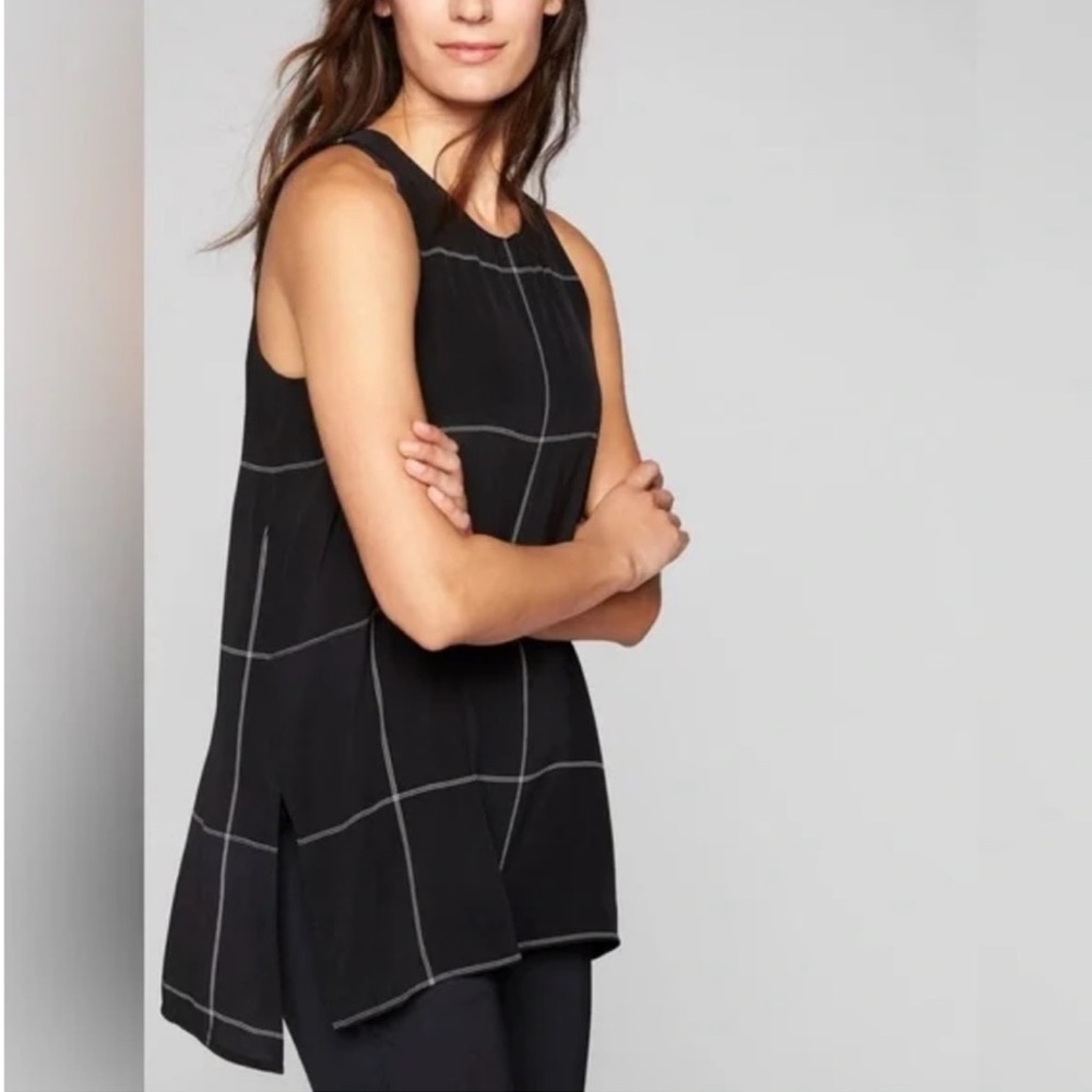Athleta Windowpane Silk Side Slit Tank Size Medium